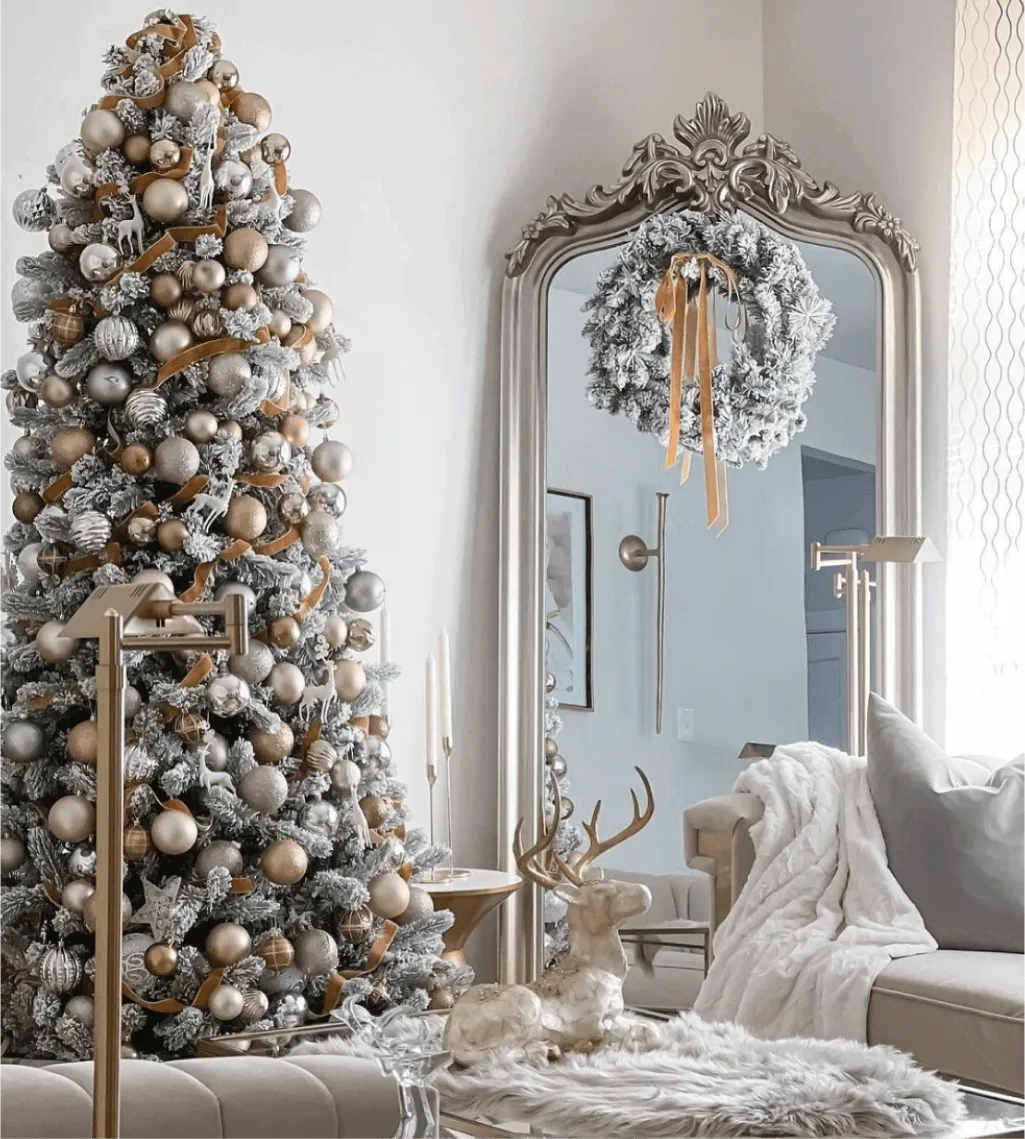12' King Flock® Artificial Christmas Tree Unlit