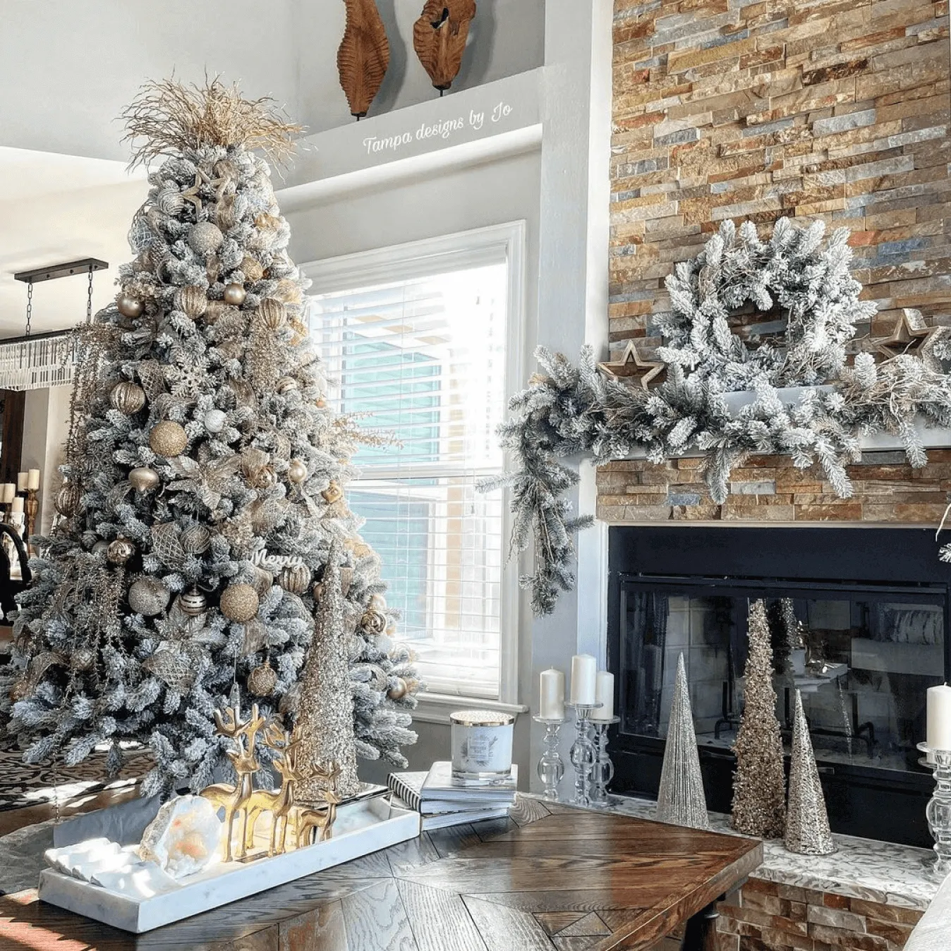 12' King Flock® Artificial Christmas Tree Unlit