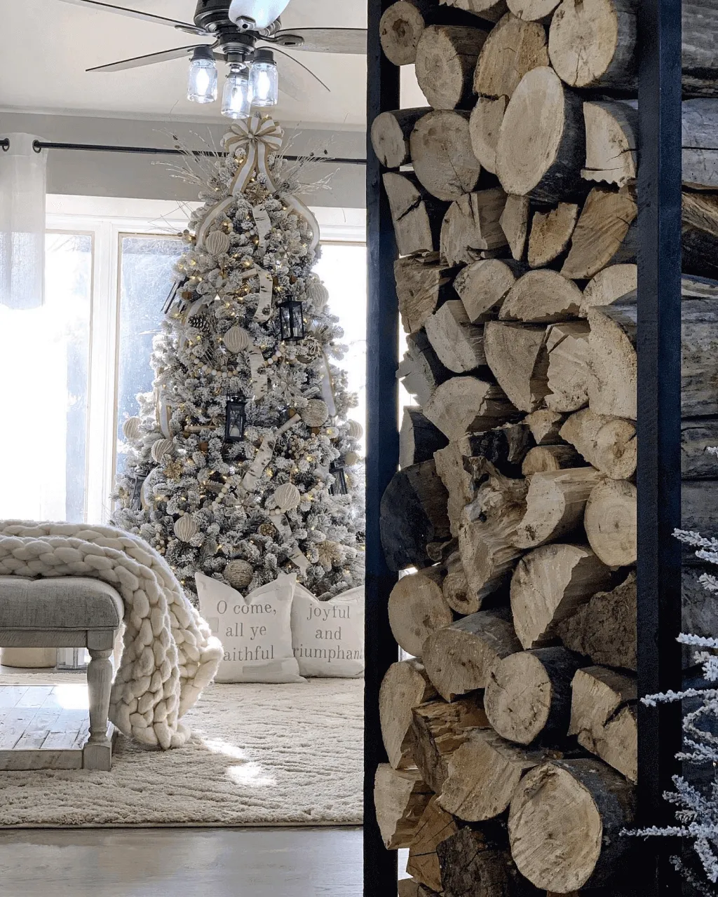 12' King Flock® Artificial Christmas Tree Unlit