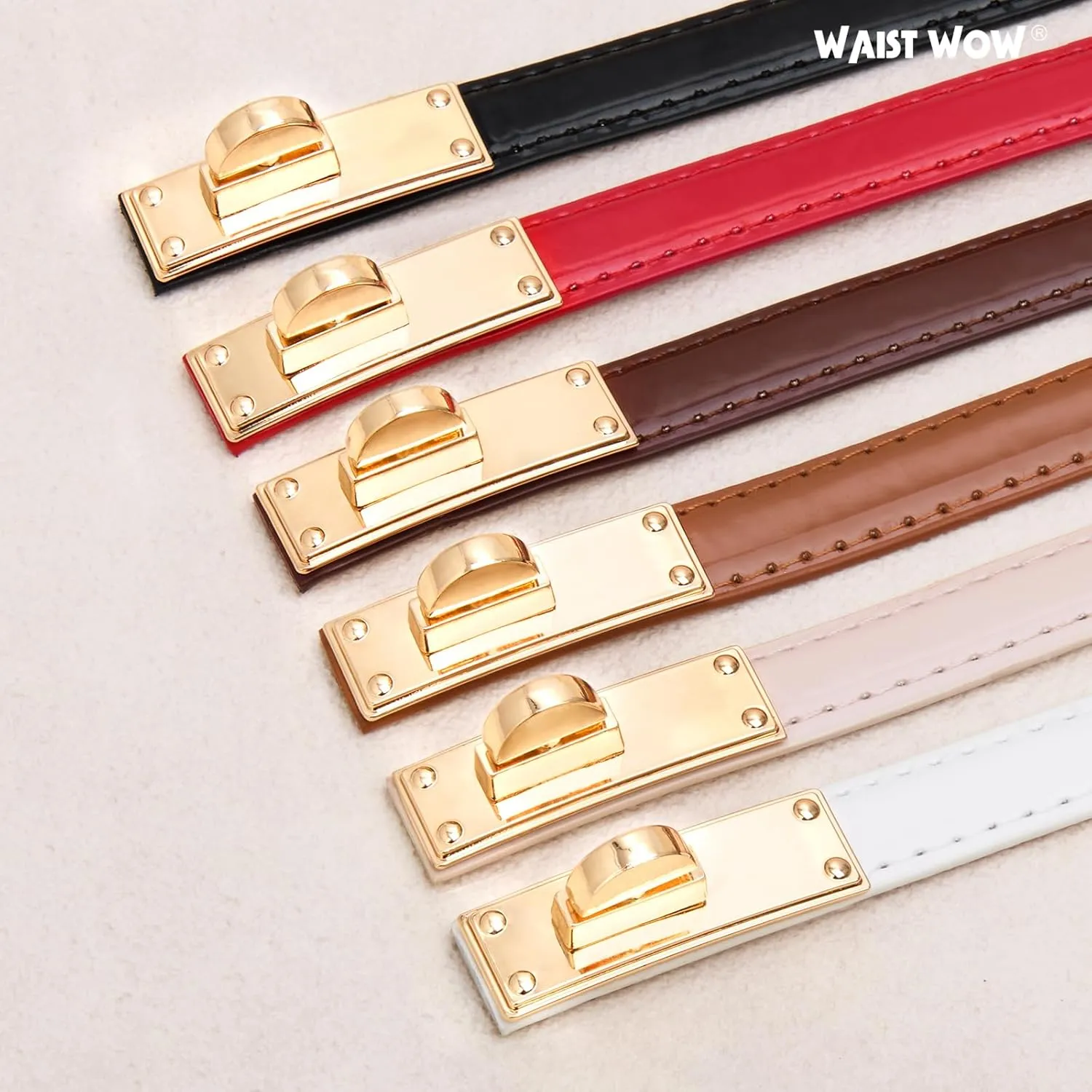 2 Pack Women Skinny Leather Belt for Jeans Adjustable Thin Waist Belt Solid Color Alloy Turn Lock Buckle Belt for Dress