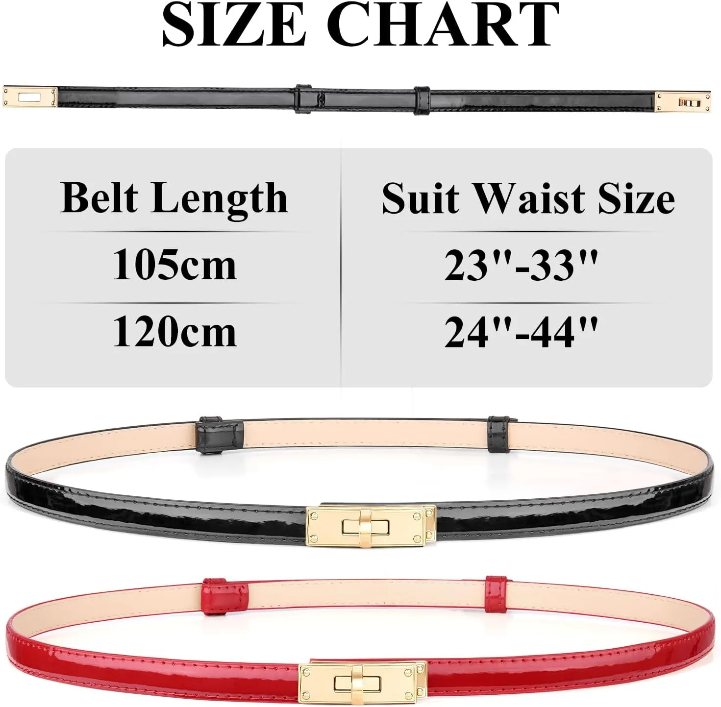 2 Pack Women Skinny Leather Belt for Jeans Adjustable Thin Waist Belt Solid Color Alloy Turn Lock Buckle Belt for Dress