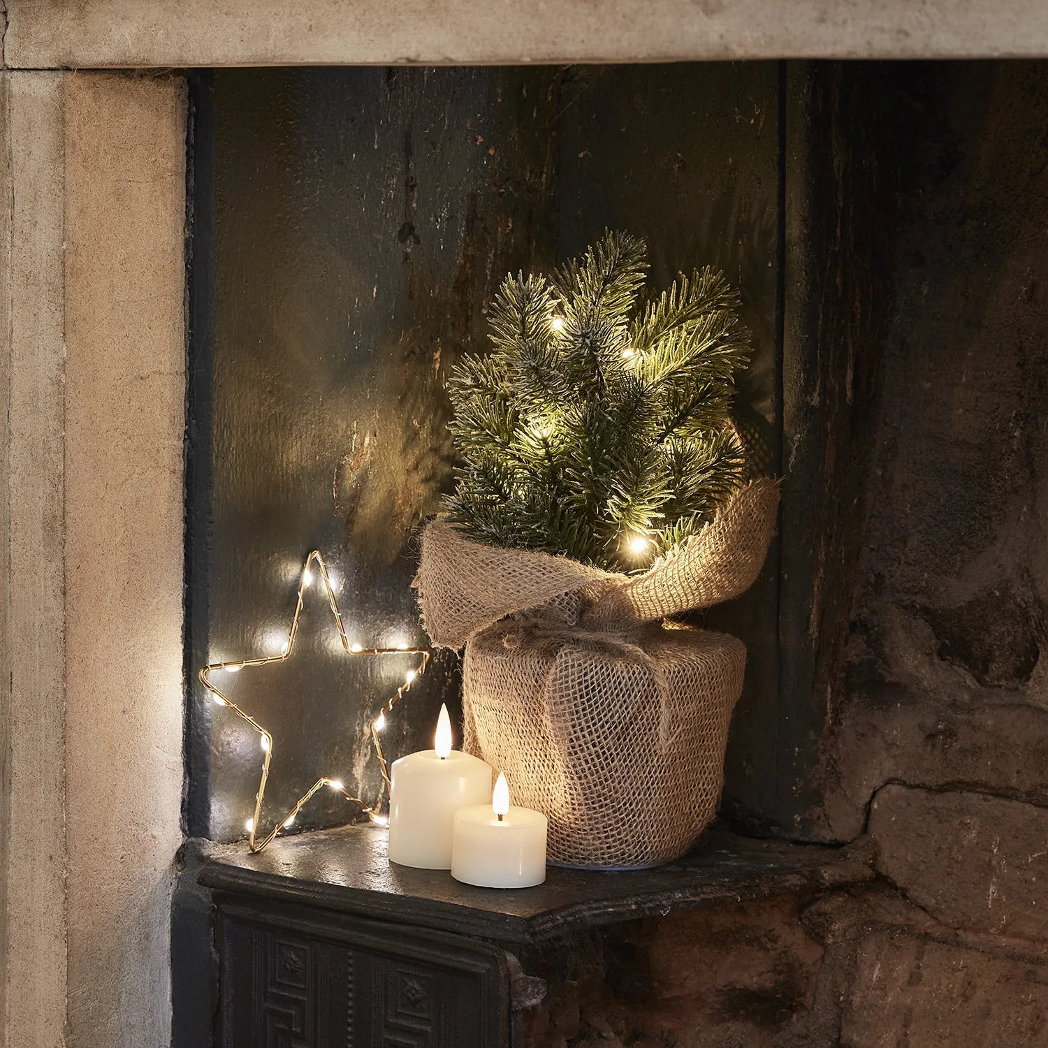 30cm Pre Lit Frosted Mini Christmas Tree