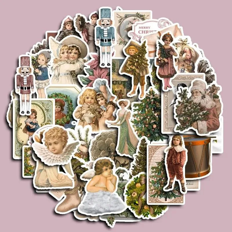 50 Pcs Retro Washi Paper Christmas Stickers