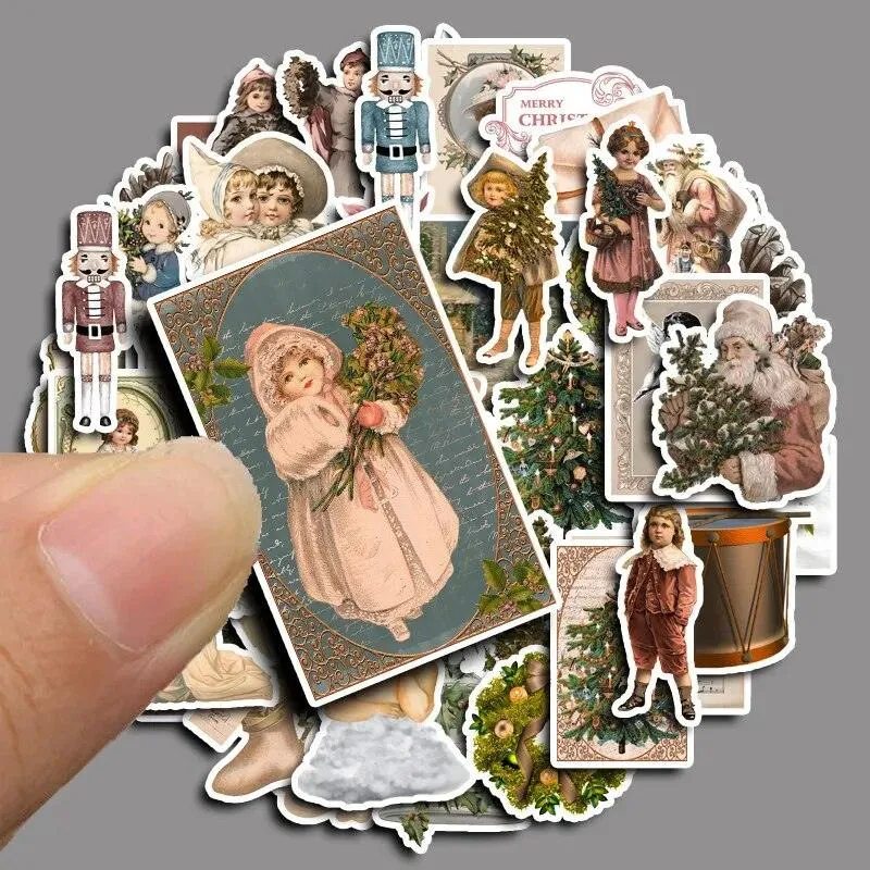 50 Pcs Retro Washi Paper Christmas Stickers