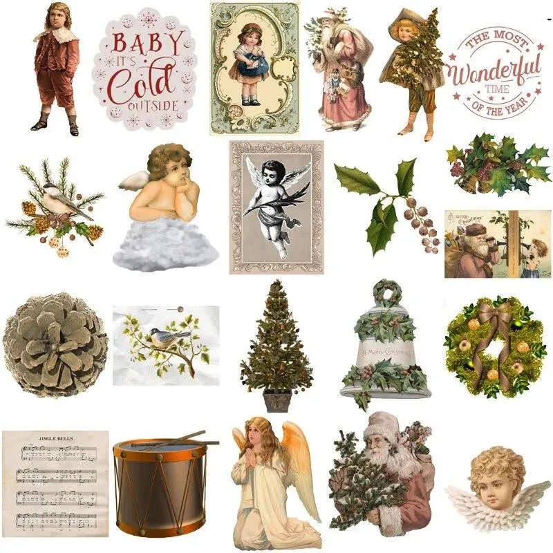 50 Pcs Retro Washi Paper Christmas Stickers
