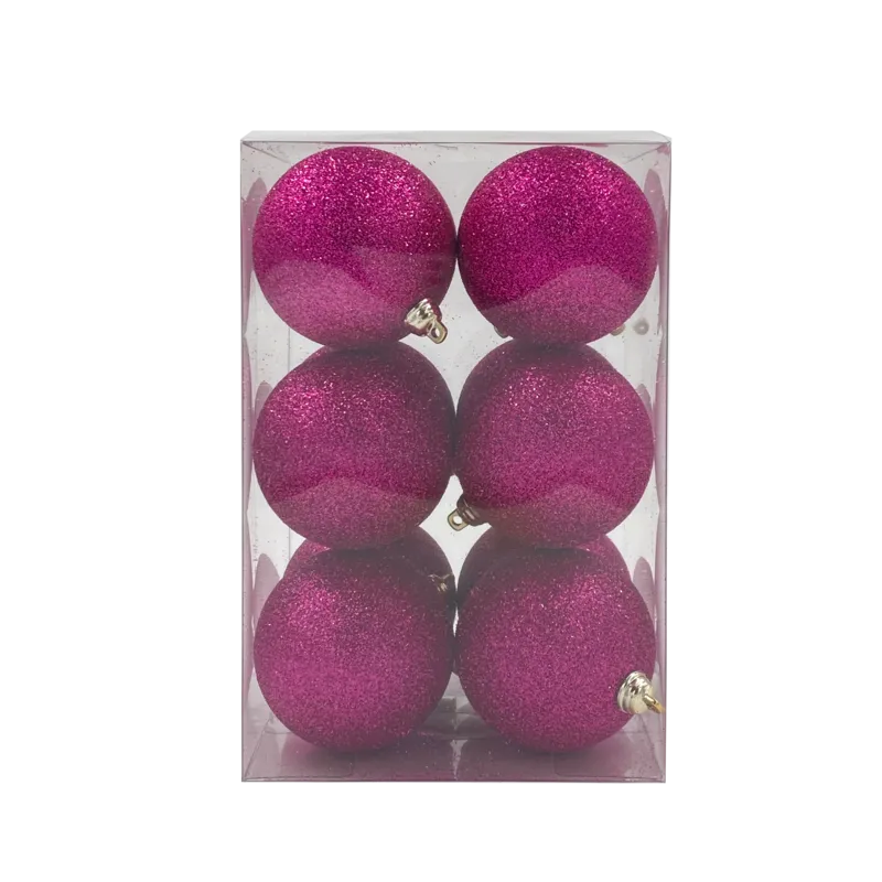 Bauble Glitter Pink 70mm - 12 Pack