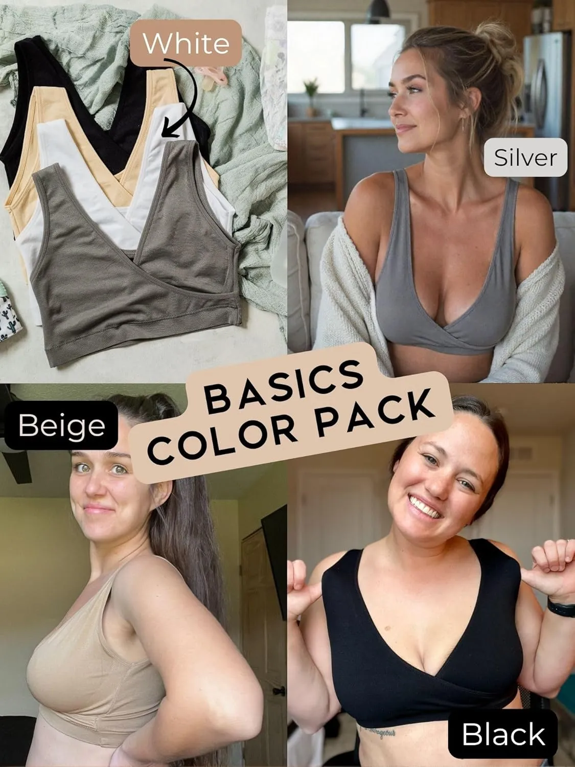 Caramel Cantina 4 Pack Nursing Maternity Womens Sleep Comfort Bralette Bra