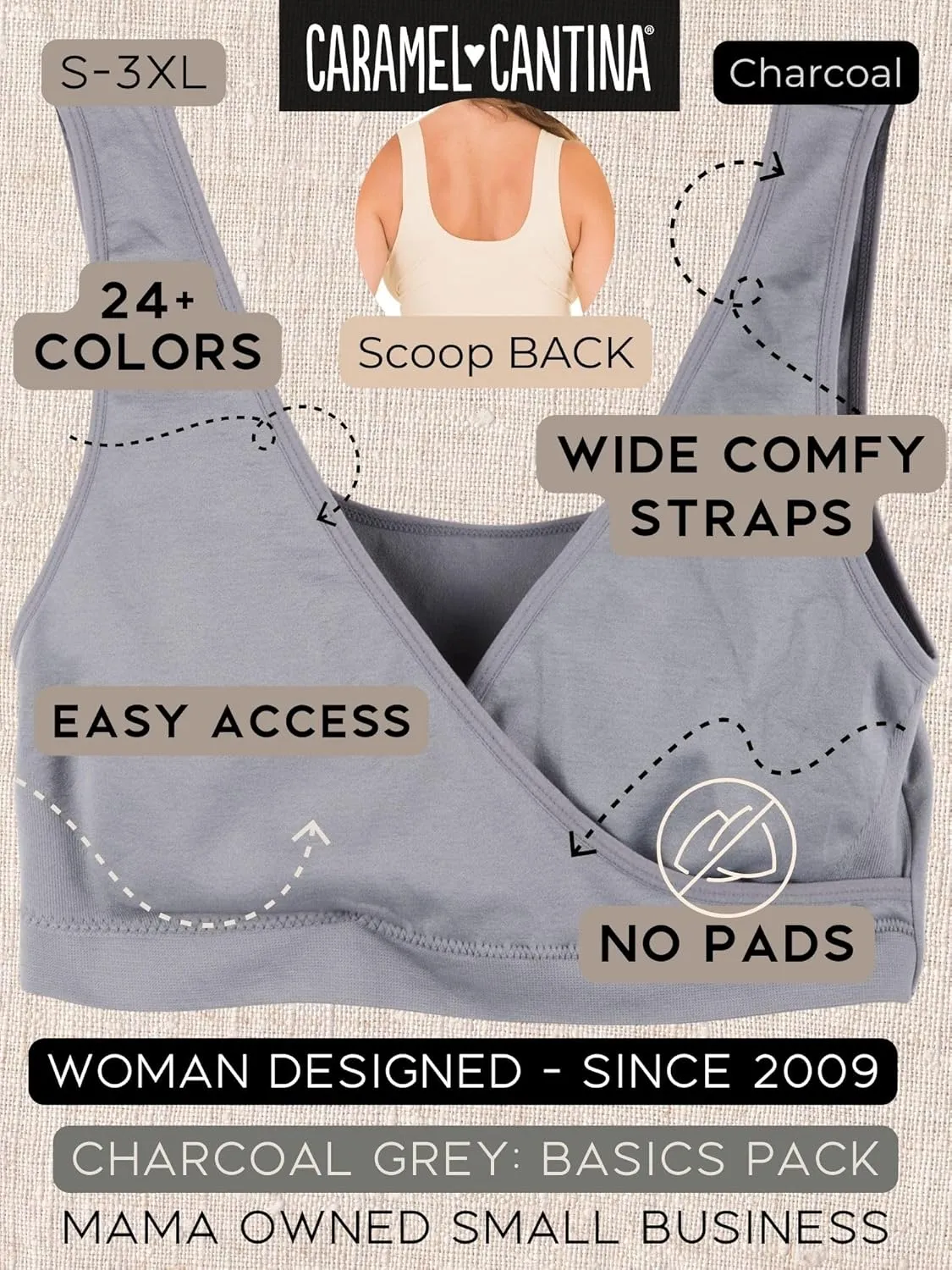 Caramel Cantina 4 Pack Nursing Maternity Womens Sleep Comfort Bralette Bra