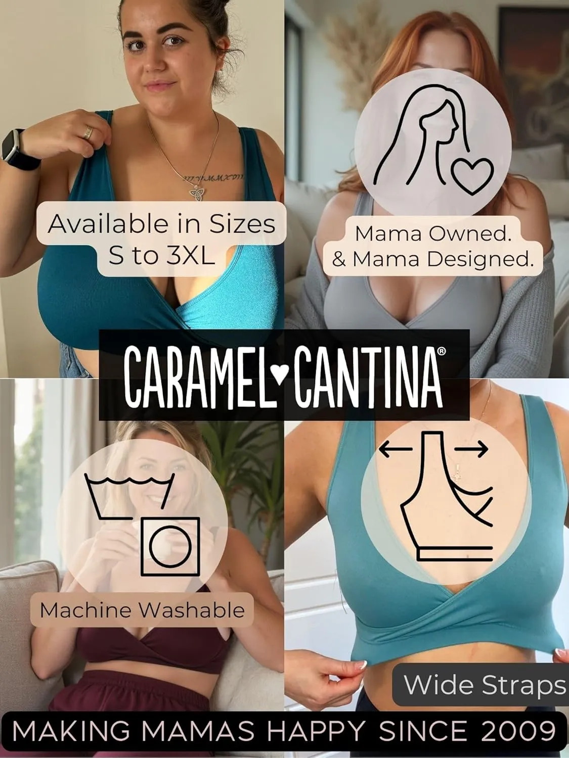 Caramel Cantina 4 Pack Nursing Maternity Womens Sleep Comfort Bralette Bra