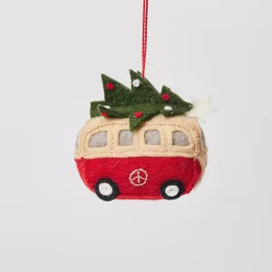 Christmas Tree Hippie Bus Felt Ornament 3"