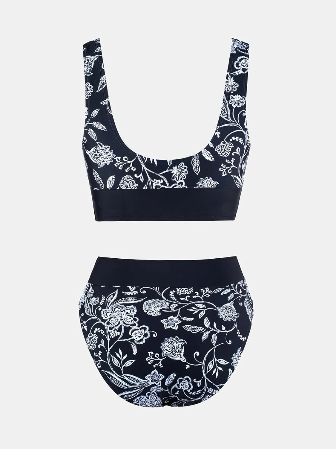 CUPSHE Women's Bikini Sets Two Piece Swimsuit Scoop Neck Tank Wide Straps Midkini Stitching