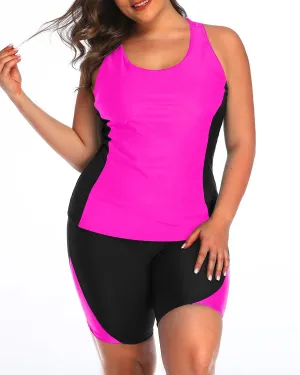 Daci Women's Plus Size Tankini Swimsuit - Two Piece Rash Guard with Capris Shorts and Athletic Racerback Bathing Suit