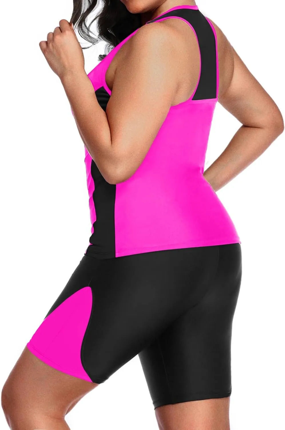 Daci Women's Plus Size Tankini Swimsuit - Two Piece Rash Guard with Capris Shorts and Athletic Racerback Bathing Suit