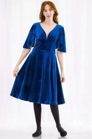 Fit & Flare Velvet Dress in Royal Blue by Tulip B. - Size M