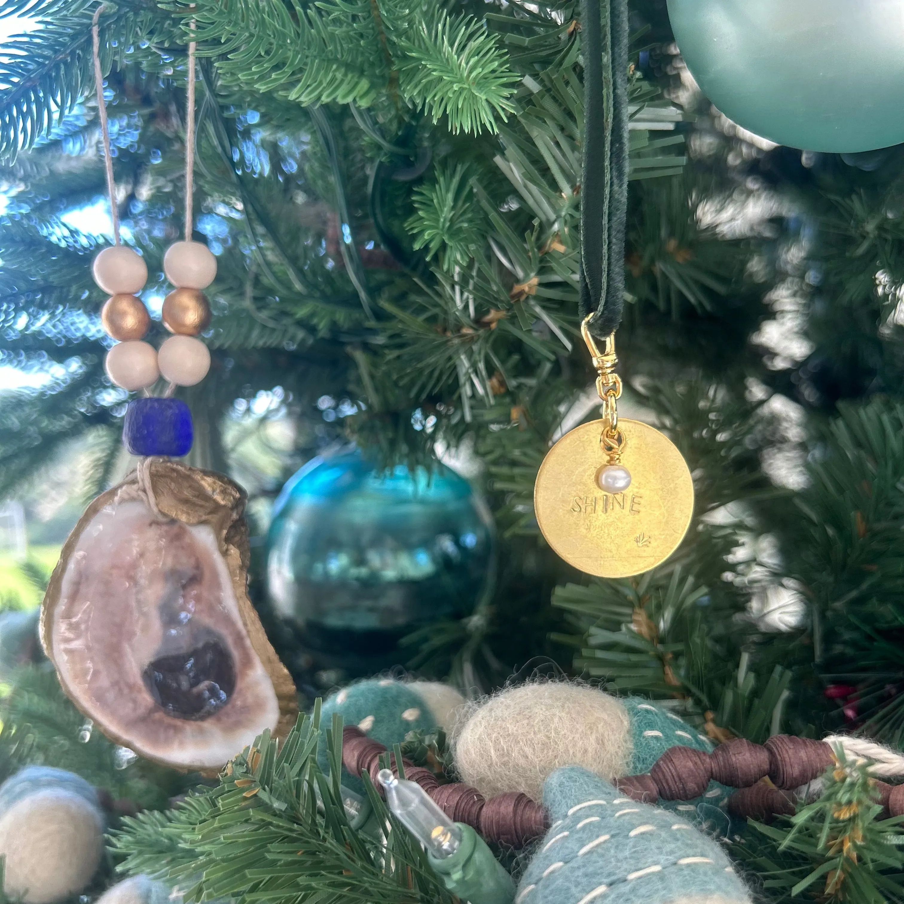 Grated Turquoise Glass Ball Ornament