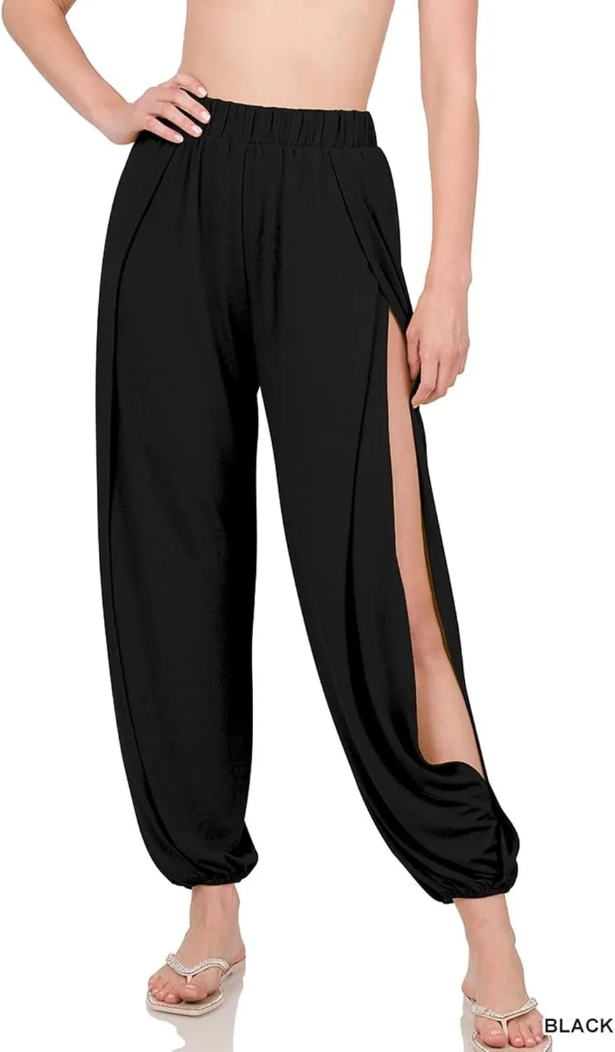 Harem Pants for Women Double High Slit Leg Flowy Yoga Pant Pilates Dance Hippie Wrap Beach Cover-Up Pants