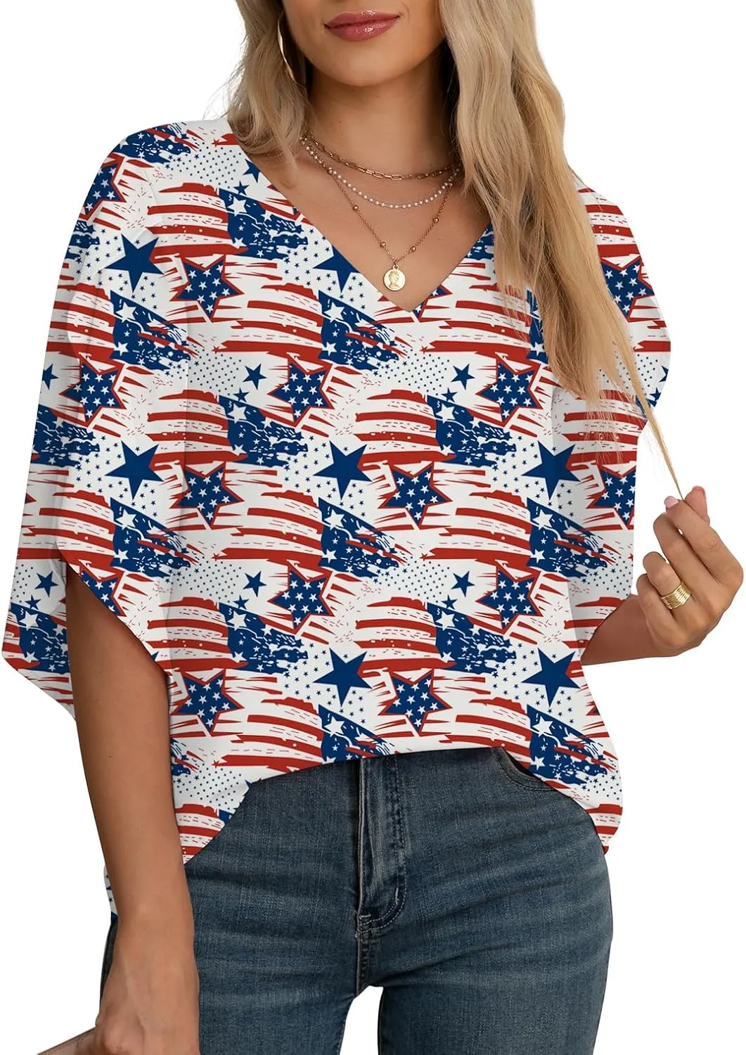 Jouica Women's Fall Casual 3/4 Ruffled Sleeve Chiffon Blouse Tops for Women