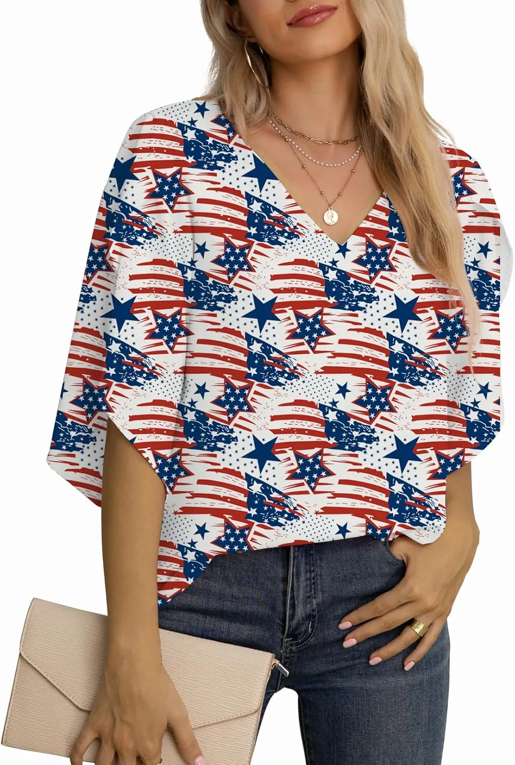 Jouica Women's Fall Casual 3/4 Ruffled Sleeve Chiffon Blouse Tops for Women