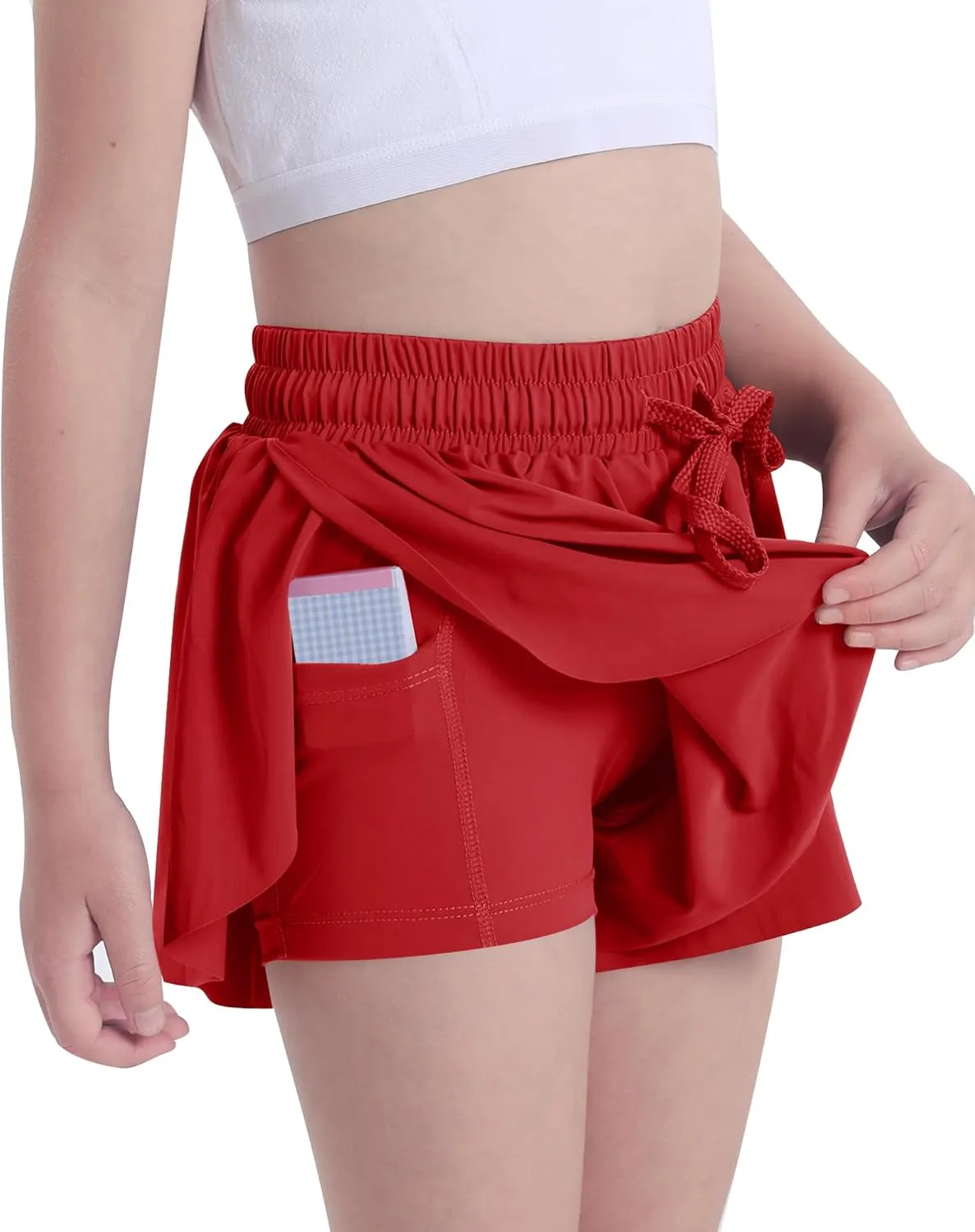 KEREDA Girls Flowy Shorts,Butterfly Shorts for Teen Girls with Spandex Liner 2-in-1 for Running,Gym,Athletic,Workout1/2/3Pack