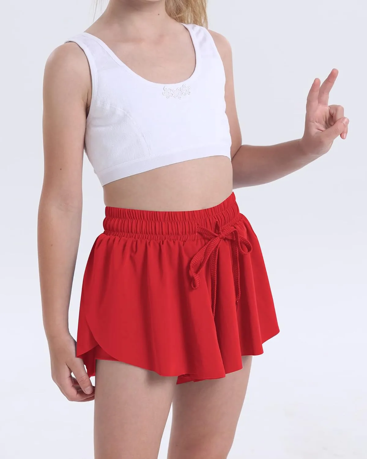 KEREDA Girls Flowy Shorts,Butterfly Shorts for Teen Girls with Spandex Liner 2-in-1 for Running,Gym,Athletic,Workout1/2/3Pack