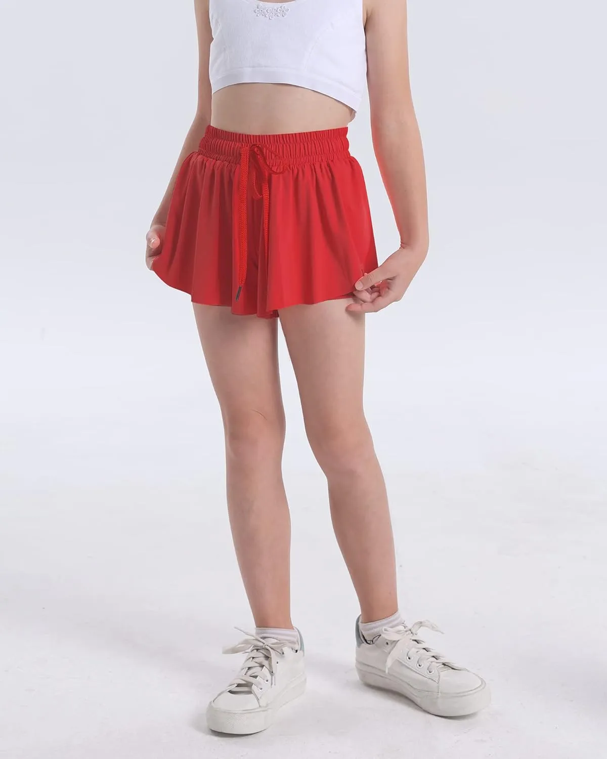 KEREDA Girls Flowy Shorts,Butterfly Shorts for Teen Girls with Spandex Liner 2-in-1 for Running,Gym,Athletic,Workout1/2/3Pack