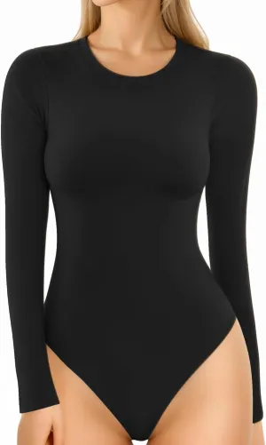 MANGOPOP Women's Crew Neck Short Sleeve Bodysuit Long Sleeve T Shirts Basic Tops