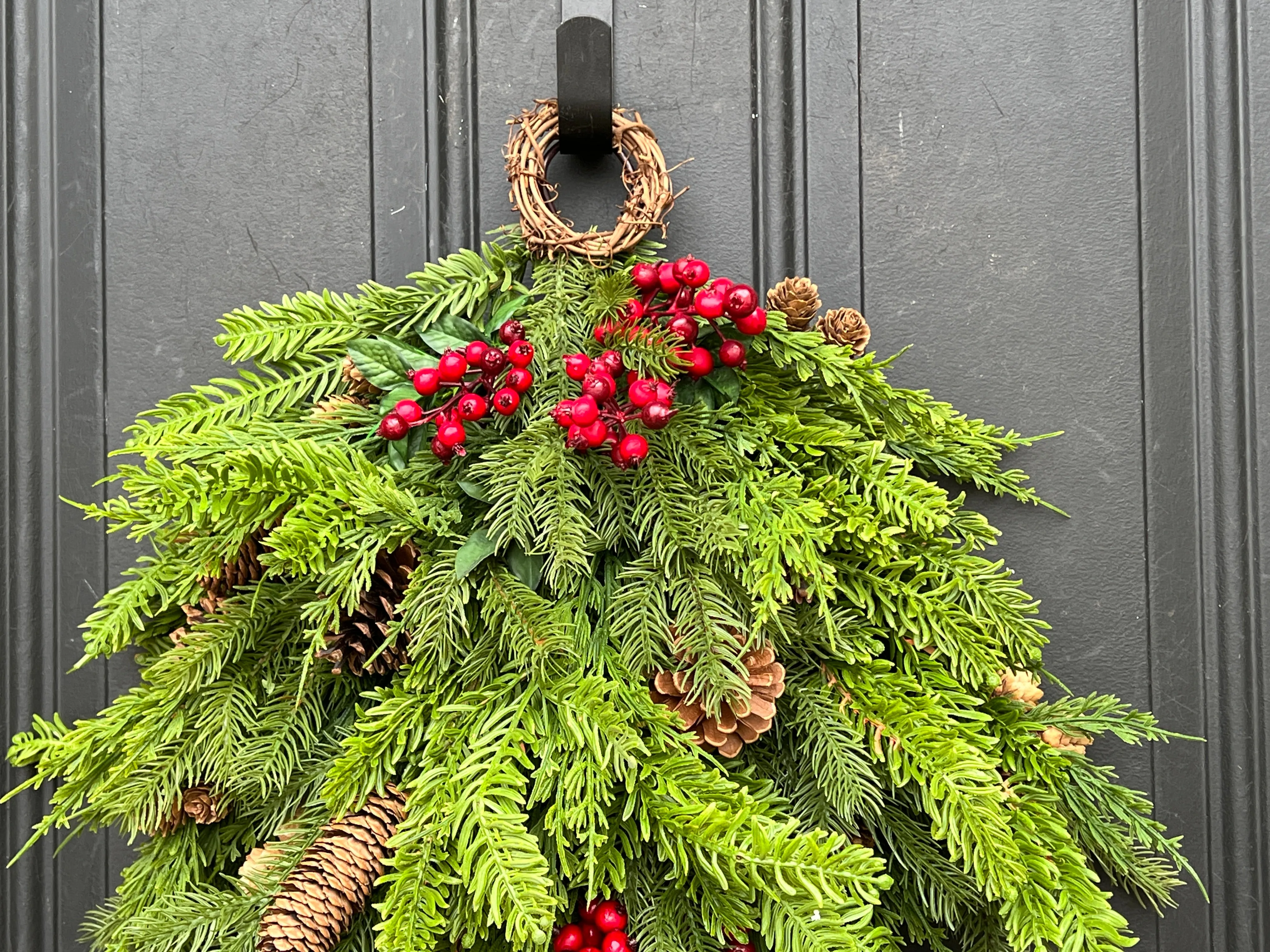 Natural Touch Pine Teardrop Wreath with Red Berries