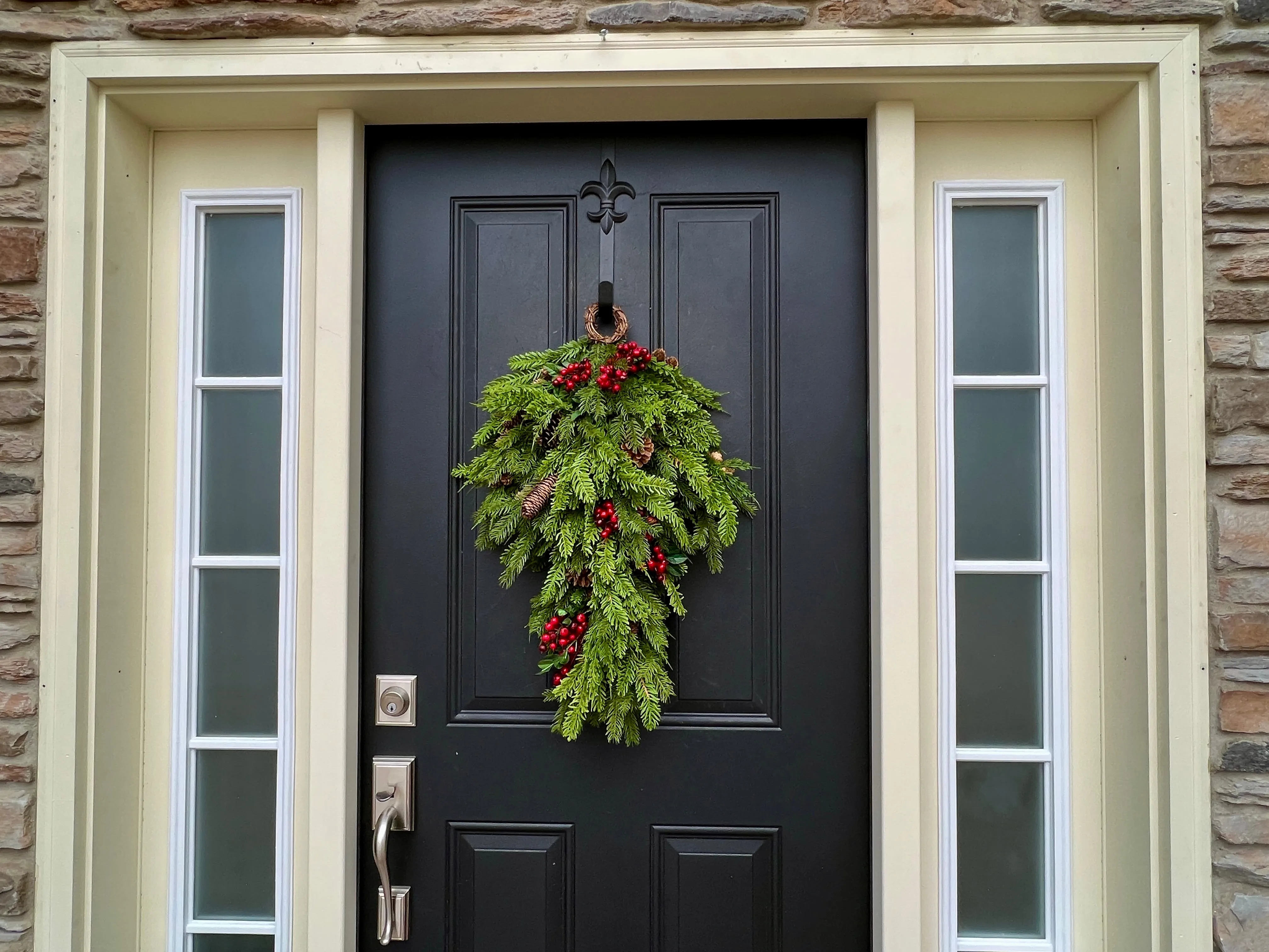 Natural Touch Pine Teardrop Wreath with Red Berries