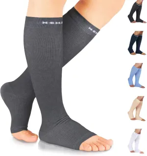 NEWZILL Compression Socks for Women & Men Circulation 20 mmHg, Graduated Open Toe, Cotton Compression Socks for Nurses