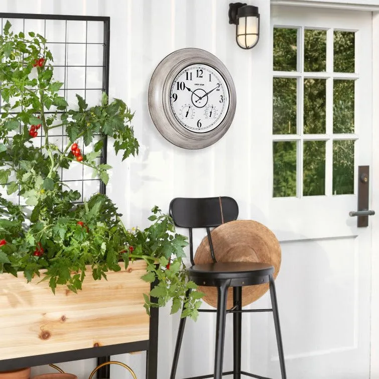 Oak 21 inch Illuminated  Outdoor Clocks with Thermometer Weatherproof  Wall Clock with Smart Sensor