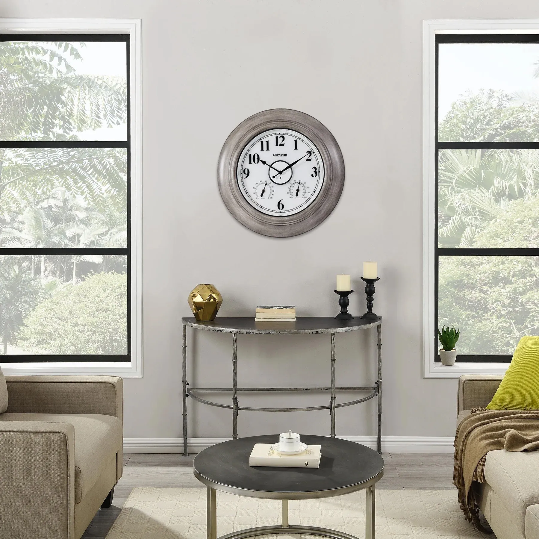 Oak 21 inch Illuminated  Outdoor Clocks with Thermometer Weatherproof  Wall Clock with Smart Sensor