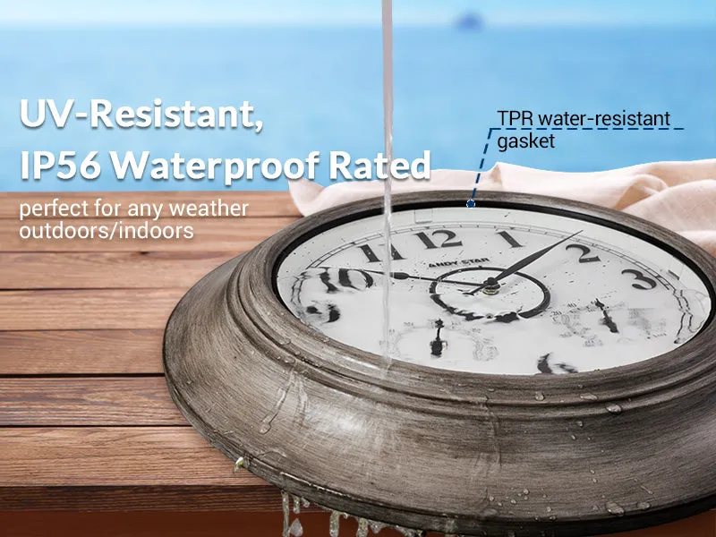Oak 21 inch Illuminated  Outdoor Clocks with Thermometer Weatherproof  Wall Clock with Smart Sensor