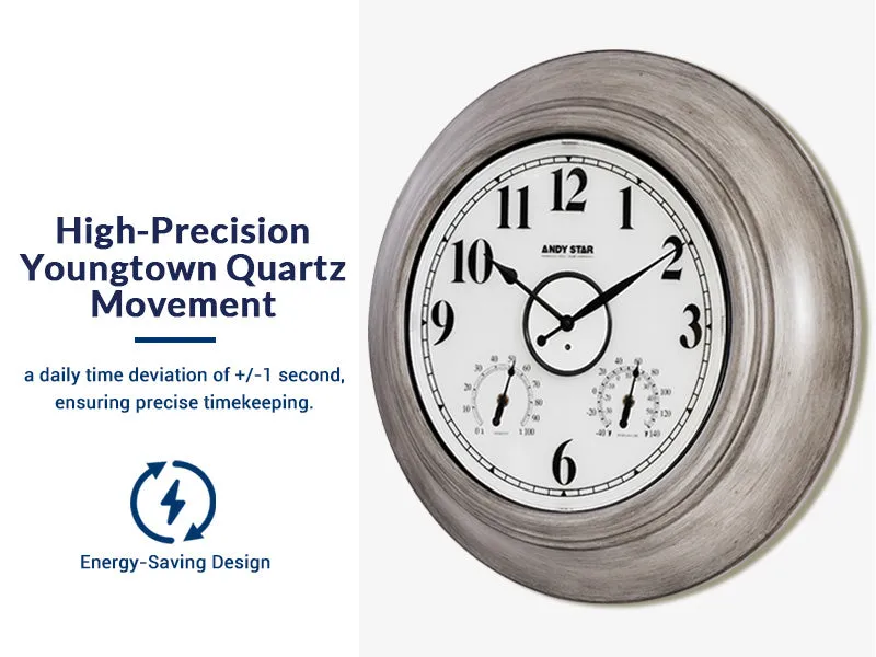 Oak 21 inch Illuminated  Outdoor Clocks with Thermometer Weatherproof  Wall Clock with Smart Sensor