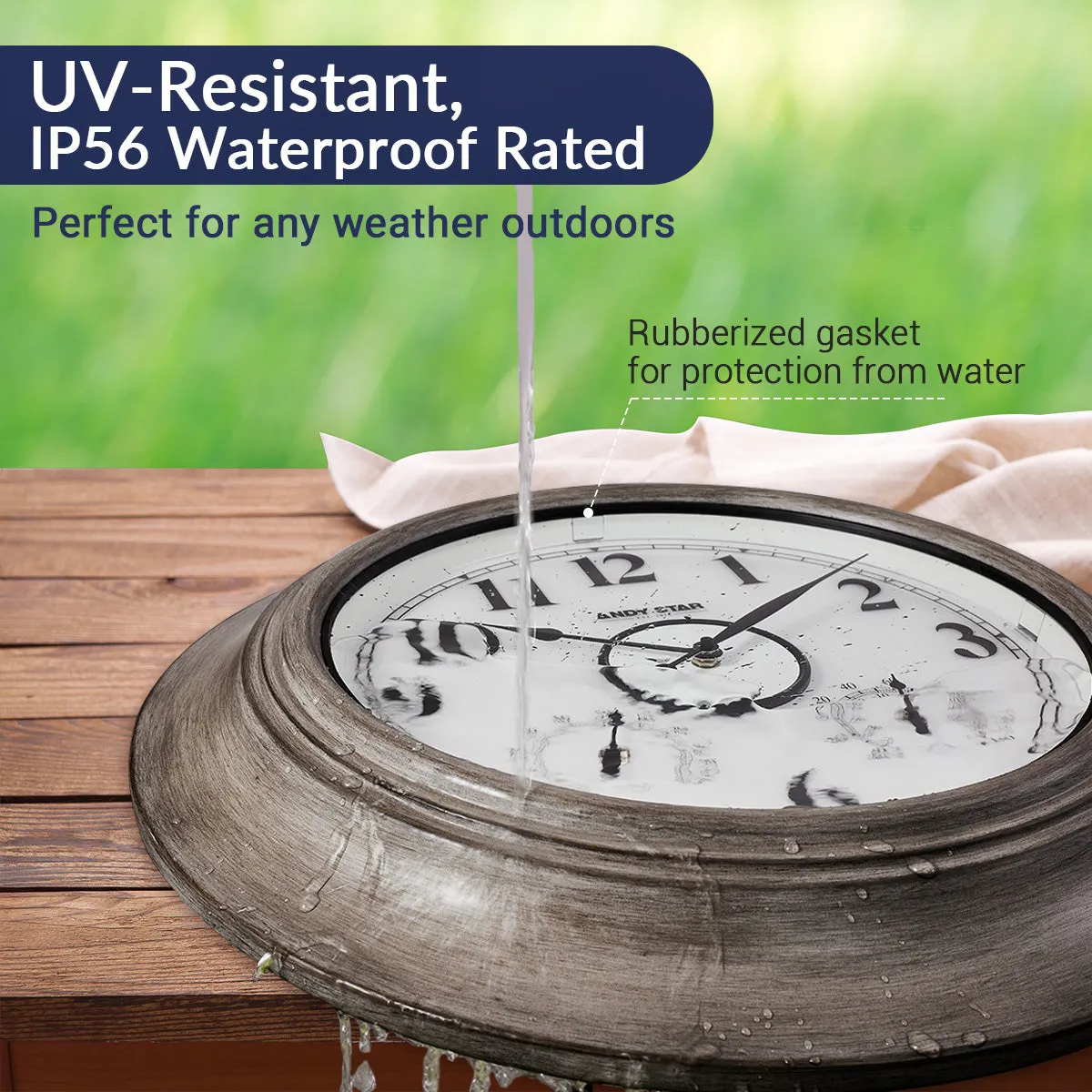 Oak 21 inch Illuminated  Outdoor Clocks with Thermometer Weatherproof  Wall Clock with Smart Sensor