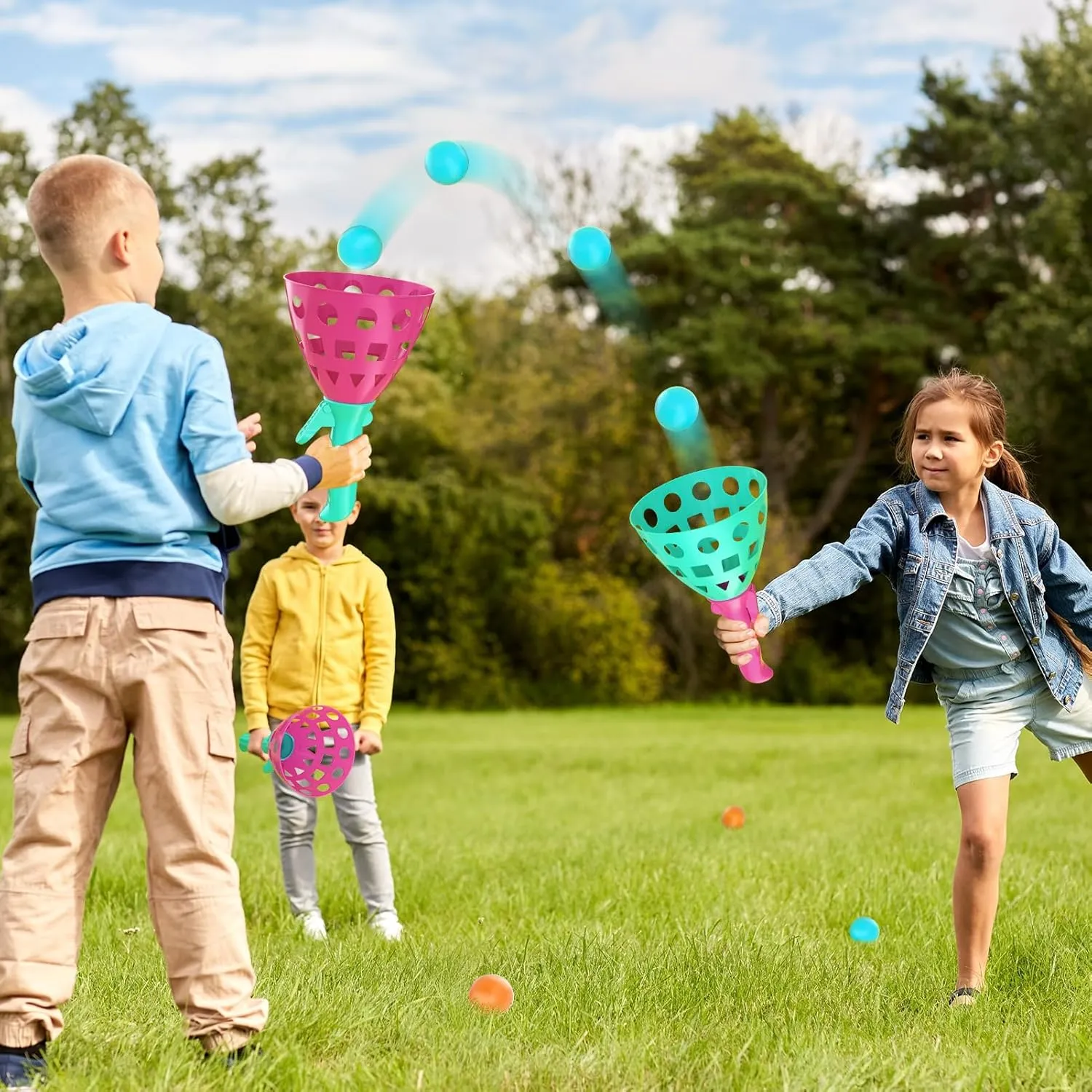 Pop Pass Catch Ball Game Set  4 Launchers, 20 Balls, Toss and Catch Outdoor Toys for Kids Ages 3-8, Indoor Yard Beach Pool Game, Party Favor for Kids Adults