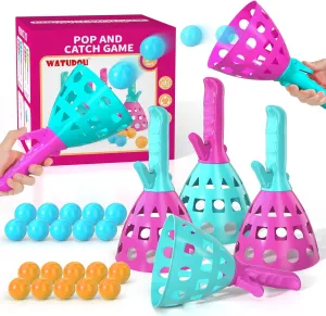 Pop Pass Catch Ball Game Set  4 Launchers, 20 Balls, Toss and Catch Outdoor Toys for Kids Ages 3-8, Indoor Yard Beach Pool Game, Party Favor for Kids Adults