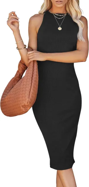 PRETTYGARDEN Women Midi Dress 2025 Summer Casual Vacation Sundress Fitted Spring Sleeveless Bodycon Tank Dresses