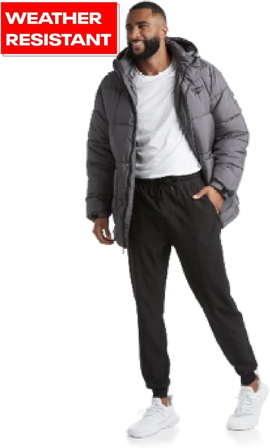 Reebok Mens Puffer Jacket - Heavyweight Quilted Mens Jacket with Hood - Weather Resistant Parka Winter Jackets for Men