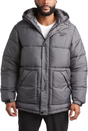 Reebok Mens Puffer Jacket - Heavyweight Quilted Mens Jacket with Hood - Weather Resistant Parka Winter Jackets for Men