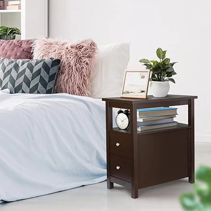 ZENY™  Narrow End Table Slim Sofa Side Table with 2 Drawer