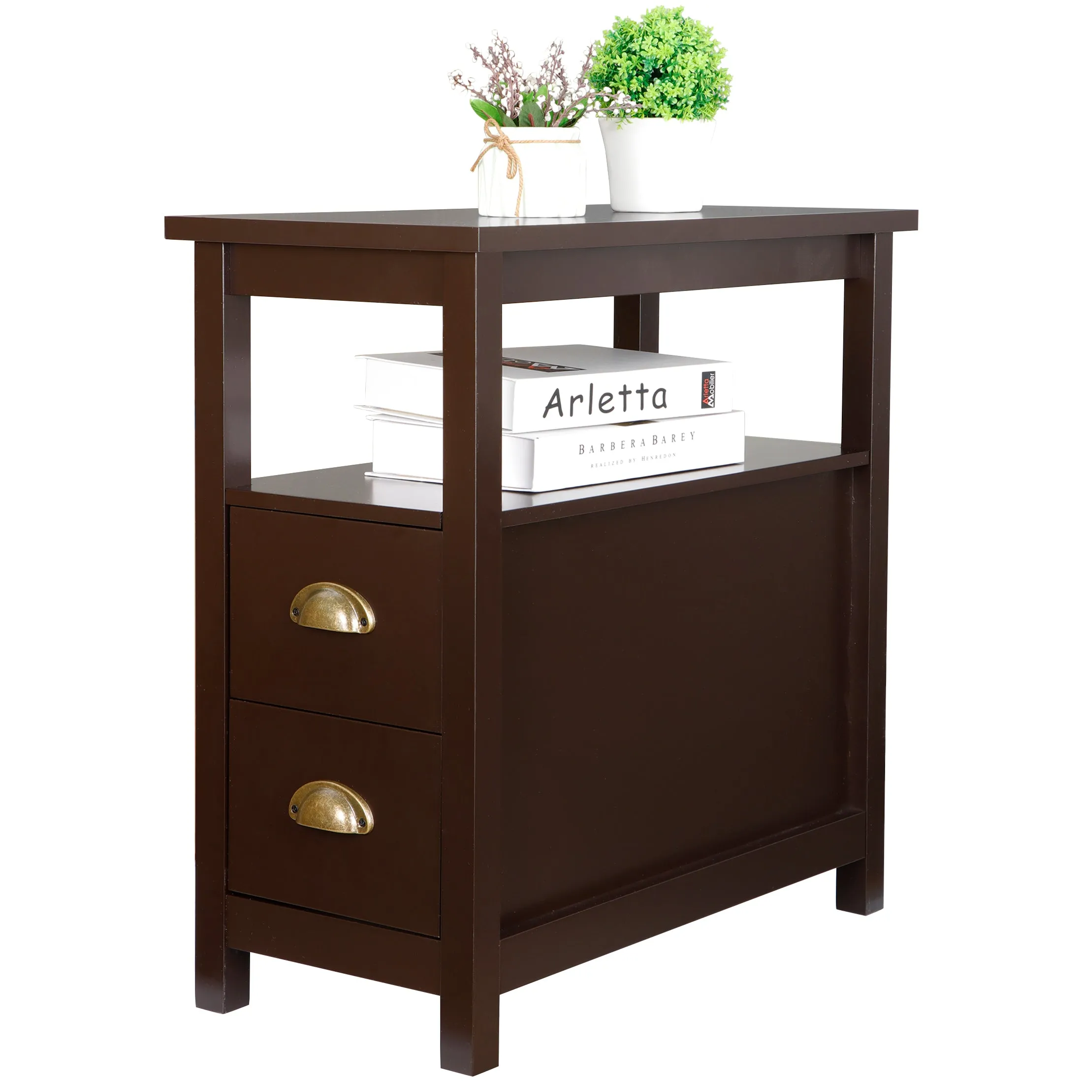 ZENY™  Narrow End Table Slim Sofa Side Table with 2 Drawer
